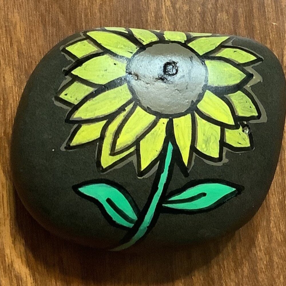 Sunflower Hand Painted River Rock (sealed)